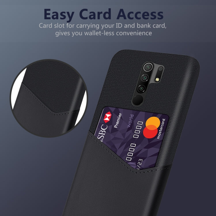 For Xiaomi Redmi 9 Cloth Texture PC + PU Leather Back Cover Shockproof Case with Card Slot