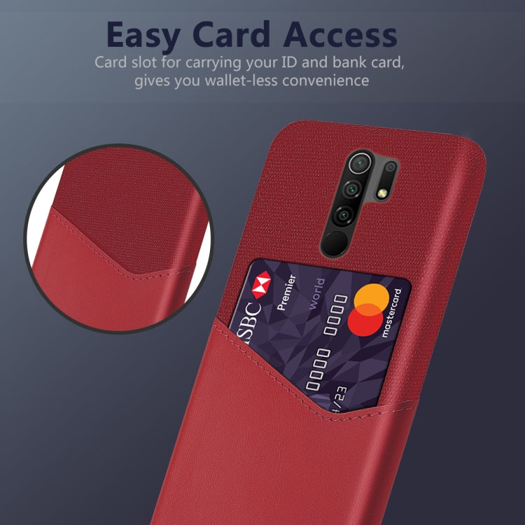 For Xiaomi Redmi 9 Cloth Texture PC + PU Leather Back Cover Shockproof Case with Card Slot