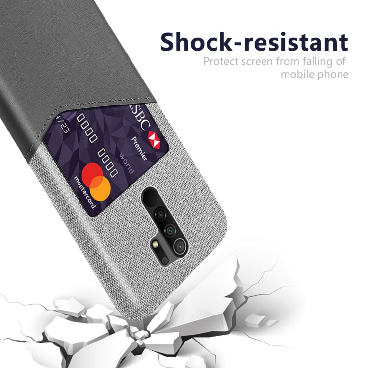 For Xiaomi Redmi 9 Cloth Texture PC + PU Leather Back Cover Shockproof Case with Card Slot