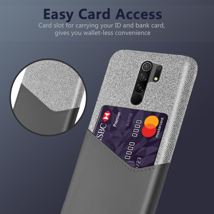 For Xiaomi Redmi 9 Cloth Texture PC + PU Leather Back Cover Shockproof Case with Card Slot
