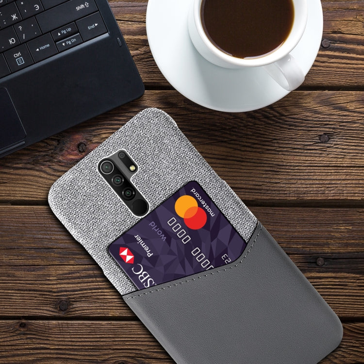 For Xiaomi Redmi 9 Cloth Texture PC + PU Leather Back Cover Shockproof Case with Card Slot