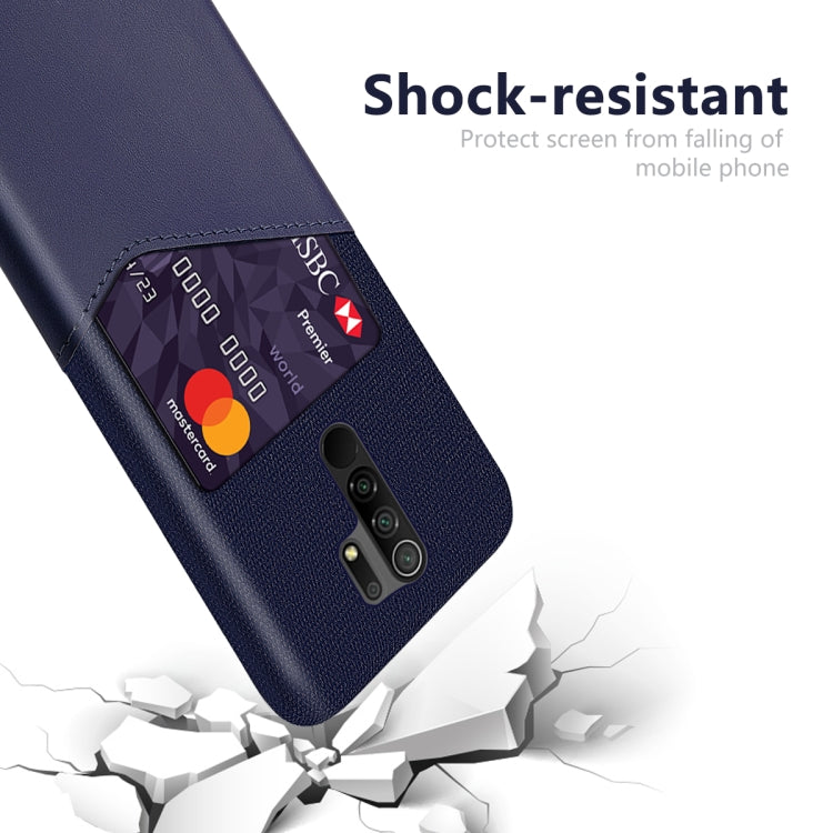 For Xiaomi Redmi 9 Cloth Texture PC + PU Leather Back Cover Shockproof Case with Card Slot
