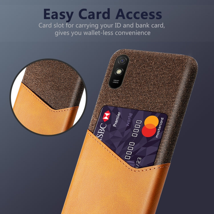 For Xiaomi Redmi 9A Cloth Texture PC + PU Leather Back Cover Shockproof Case with Card Slot