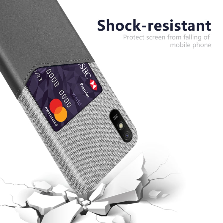 For Xiaomi Redmi 9A Cloth Texture PC + PU Leather Back Cover Shockproof Case with Card Slot