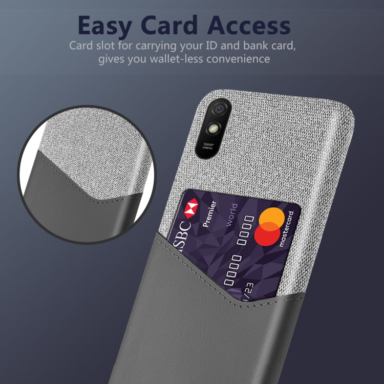 For Xiaomi Redmi 9A Cloth Texture PC + PU Leather Back Cover Shockproof Case with Card Slot