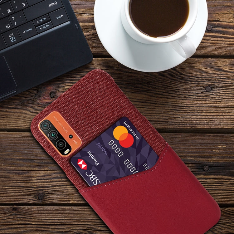 For Xiaomi Redmi 9 Power Cloth Texture PC + PU Leather Back Cover Shockproof Case with Card Slot