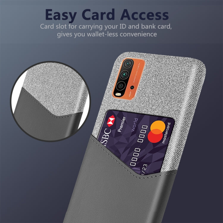 For Xiaomi Redmi 9 Power Cloth Texture PC + PU Leather Back Cover Shockproof Case with Card Slot