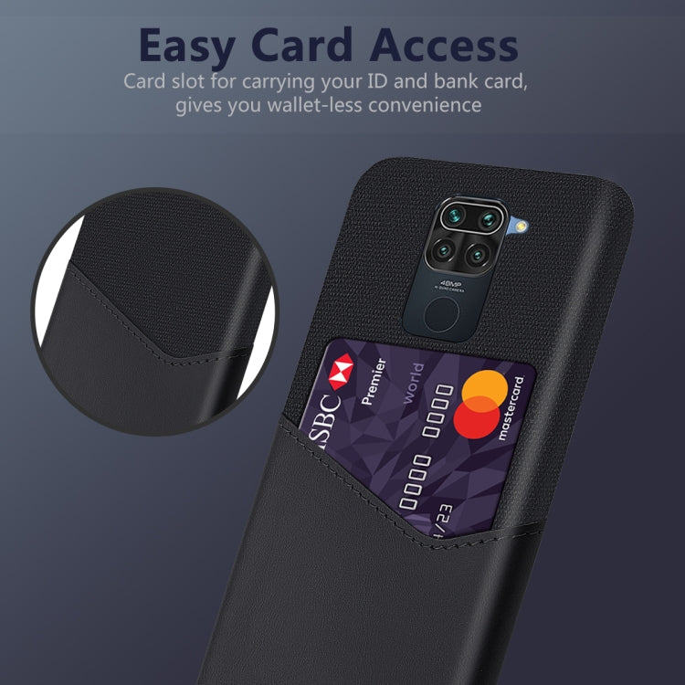 For Xiaomi Redmi Note 9 Cloth Texture PC + PU Leather Back Cover Shockproof Case with Card Slot