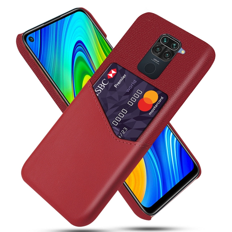 For Xiaomi Redmi Note 9 Cloth Texture PC + PU Leather Back Cover Shockproof Case with Card Slot