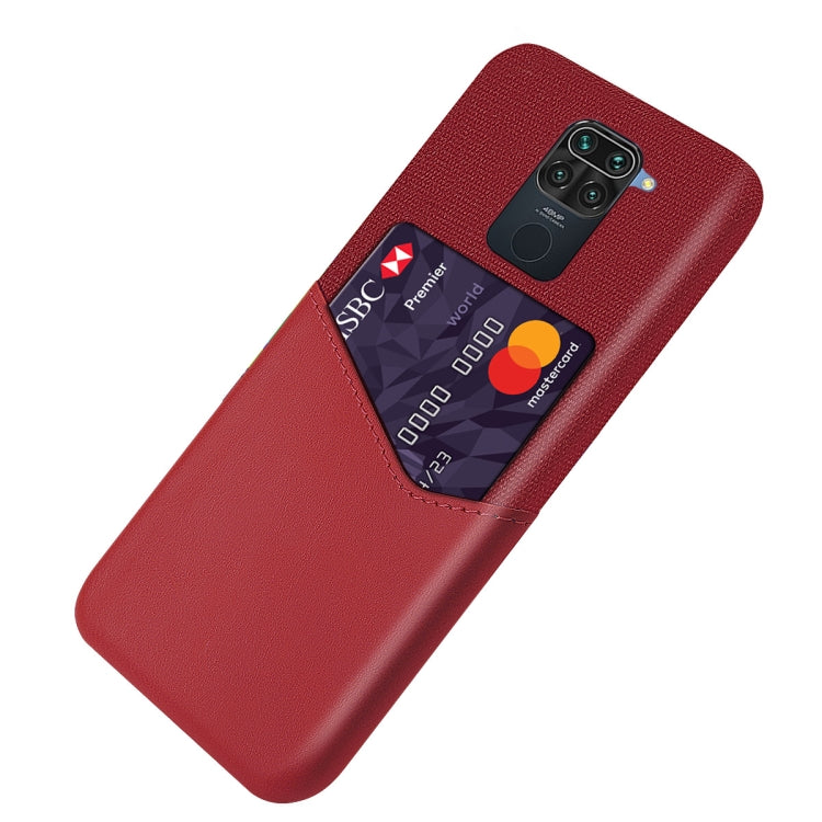 For Xiaomi Redmi Note 9 Cloth Texture PC + PU Leather Back Cover Shockproof Case with Card Slot