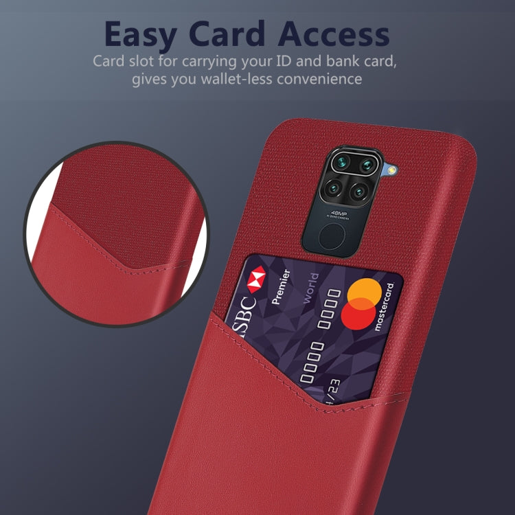 For Xiaomi Redmi Note 9 Cloth Texture PC + PU Leather Back Cover Shockproof Case with Card Slot