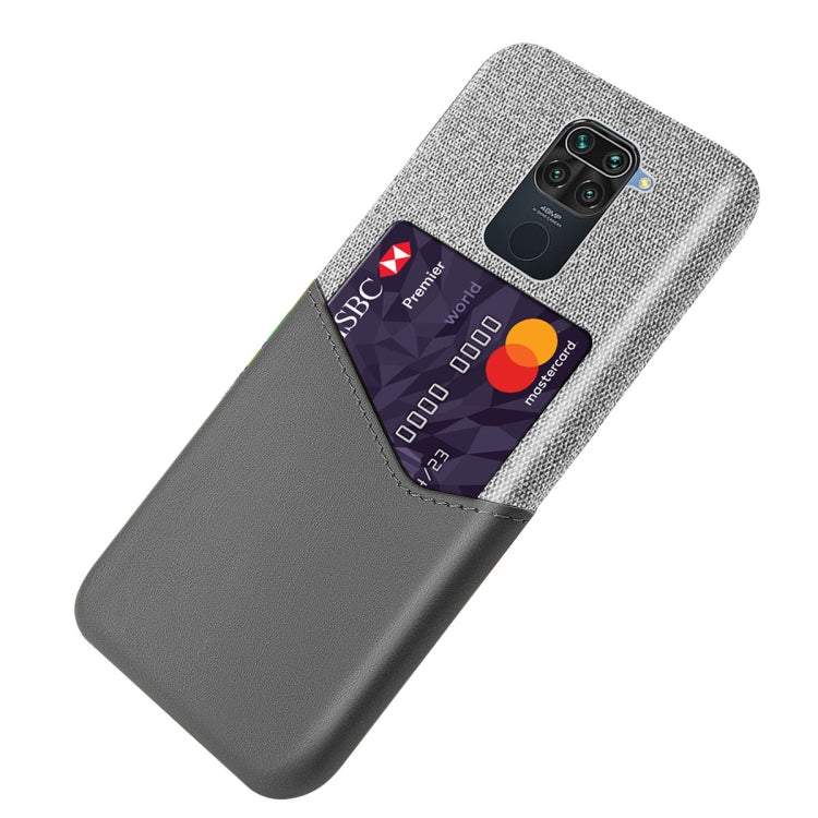 For Xiaomi Redmi Note 9 Cloth Texture PC + PU Leather Back Cover Shockproof Case with Card Slot