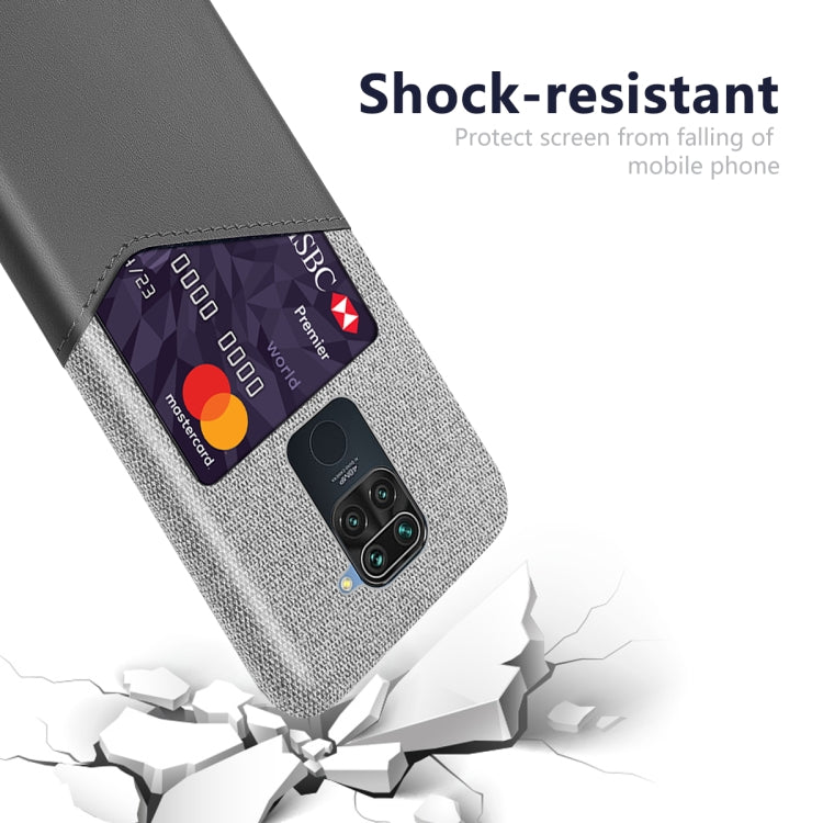 For Xiaomi Redmi Note 9 Cloth Texture PC + PU Leather Back Cover Shockproof Case with Card Slot