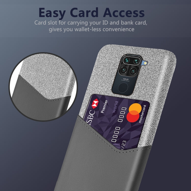 For Xiaomi Redmi Note 9 Cloth Texture PC + PU Leather Back Cover Shockproof Case with Card Slot