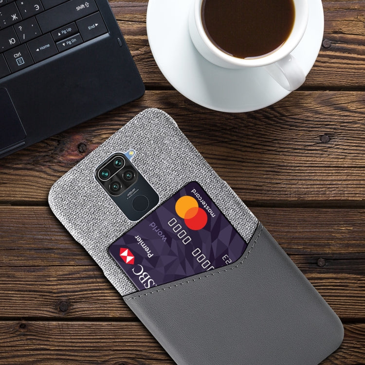 For Xiaomi Redmi Note 9 Cloth Texture PC + PU Leather Back Cover Shockproof Case with Card Slot
