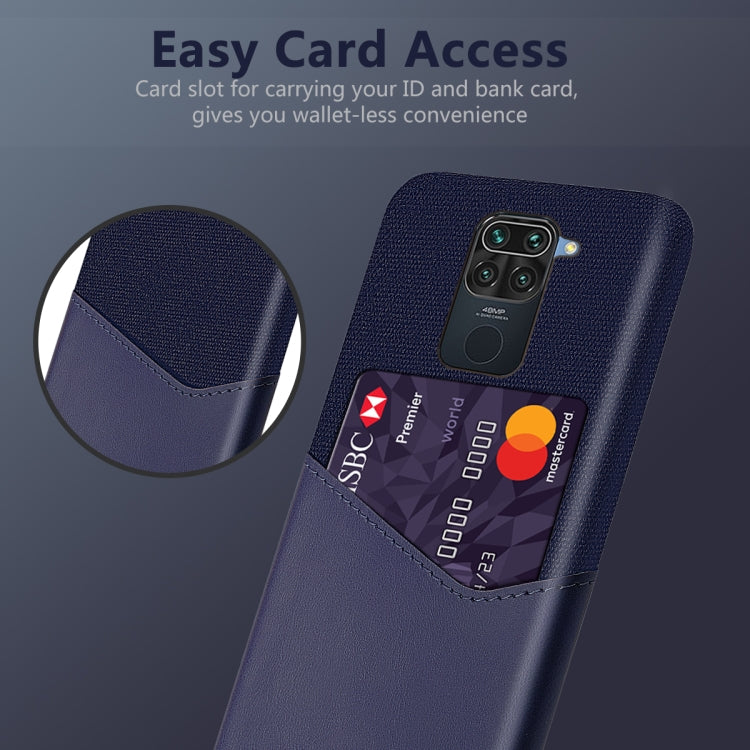 For Xiaomi Redmi Note 9 Cloth Texture PC + PU Leather Back Cover Shockproof Case with Card Slot