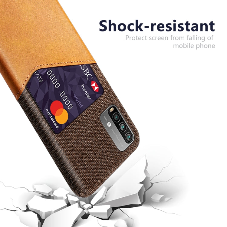 For Xiaomi Redmi Note 9 4G Cloth Texture PC + PU Leather Back Cover Shockproof Case with Card Slot