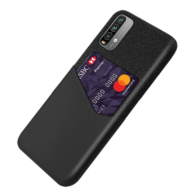 For Xiaomi Redmi Note 9 4G Cloth Texture PC + PU Leather Back Cover Shockproof Case with Card Slot