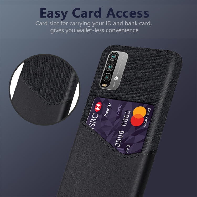 For Xiaomi Redmi Note 9 4G Cloth Texture PC + PU Leather Back Cover Shockproof Case with Card Slot