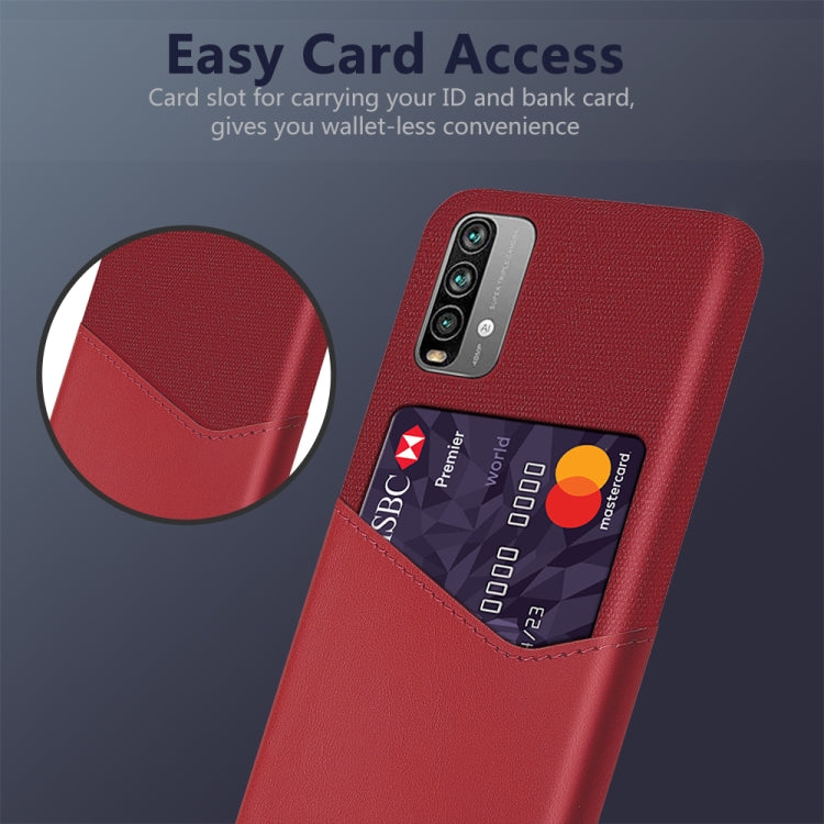 For Xiaomi Redmi Note 9 4G Cloth Texture PC + PU Leather Back Cover Shockproof Case with Card Slot