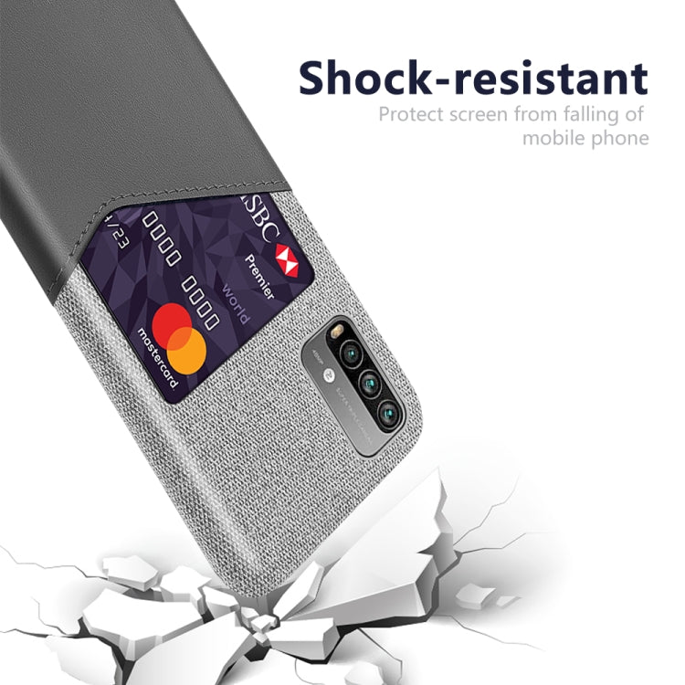 For Xiaomi Redmi Note 9 4G Cloth Texture PC + PU Leather Back Cover Shockproof Case with Card Slot