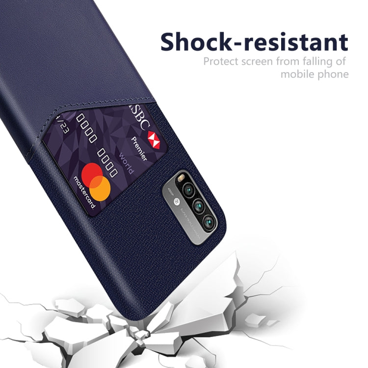 For Xiaomi Redmi Note 9 4G Cloth Texture PC + PU Leather Back Cover Shockproof Case with Card Slot