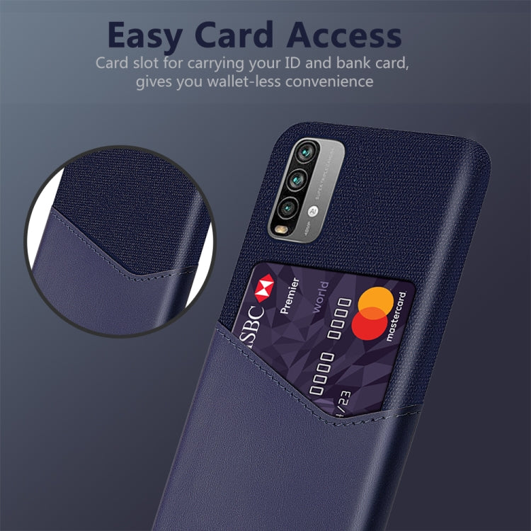 For Xiaomi Redmi Note 9 4G Cloth Texture PC + PU Leather Back Cover Shockproof Case with Card Slot