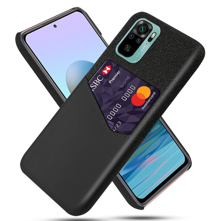 For Xiaomi Redmi Note 10 Cloth Texture PC + PU Leather Back Cover Shockproof Case with Card Slot