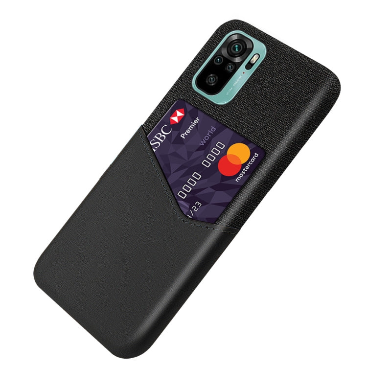For Xiaomi Redmi Note 10 Cloth Texture PC + PU Leather Back Cover Shockproof Case with Card Slot