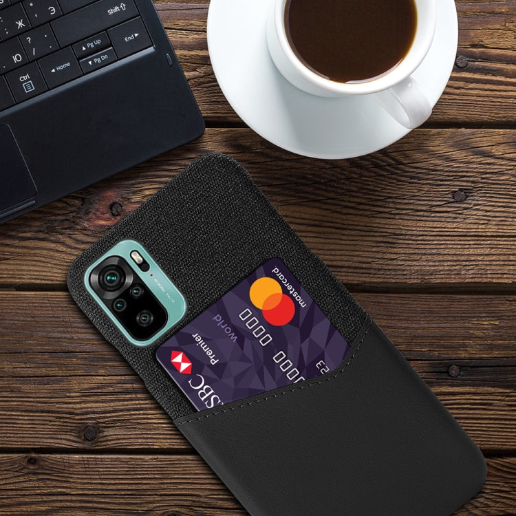 For Xiaomi Redmi Note 10 Cloth Texture PC + PU Leather Back Cover Shockproof Case with Card Slot
