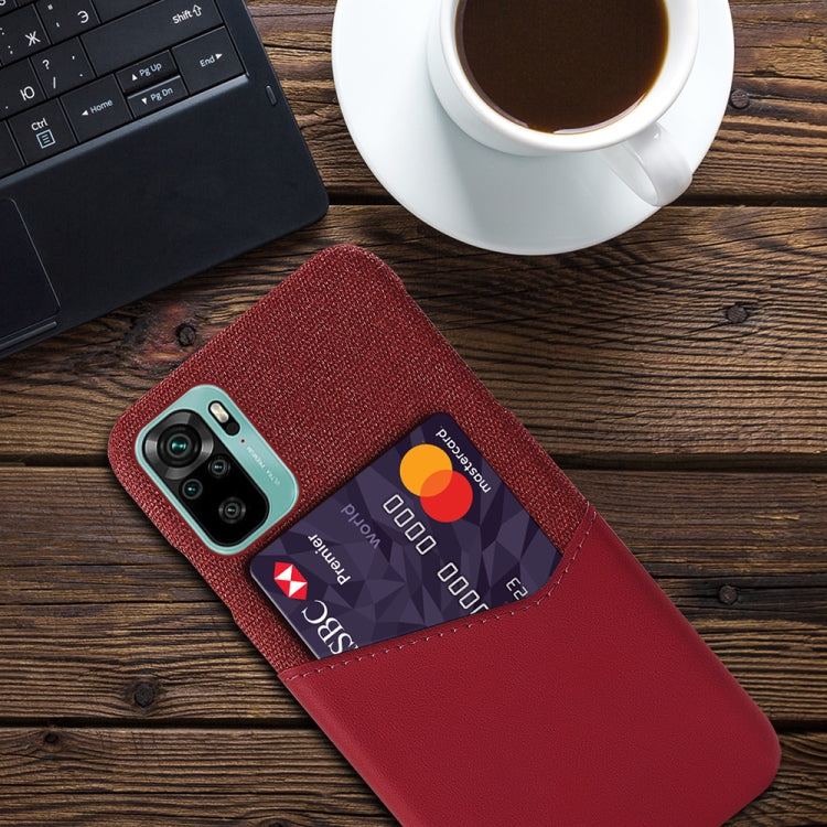 For Xiaomi Redmi Note 10 Cloth Texture PC + PU Leather Back Cover Shockproof Case with Card Slot