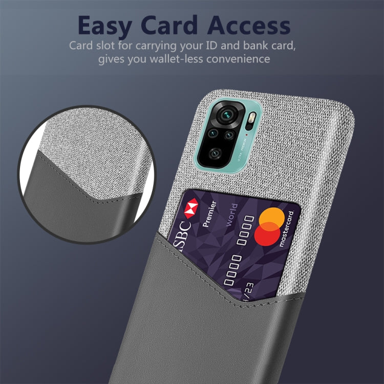 For Xiaomi Redmi Note 10 Cloth Texture PC + PU Leather Back Cover Shockproof Case with Card Slot