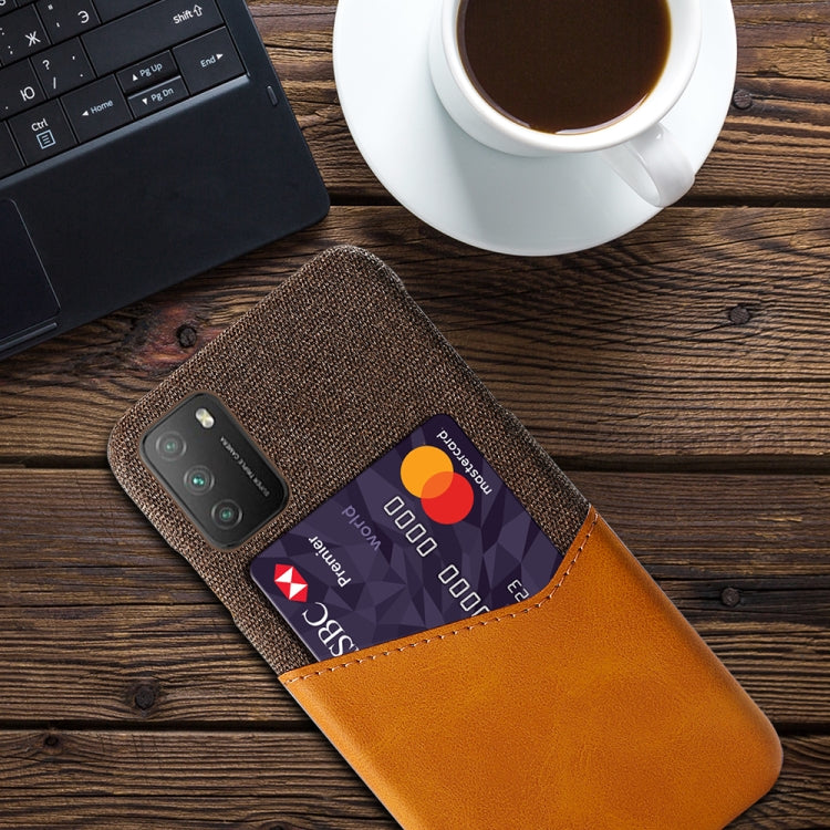 For Xiaomi Poco M3 Cloth Texture PC + PU Leather Back Cover Shockproof Case with Card Slot