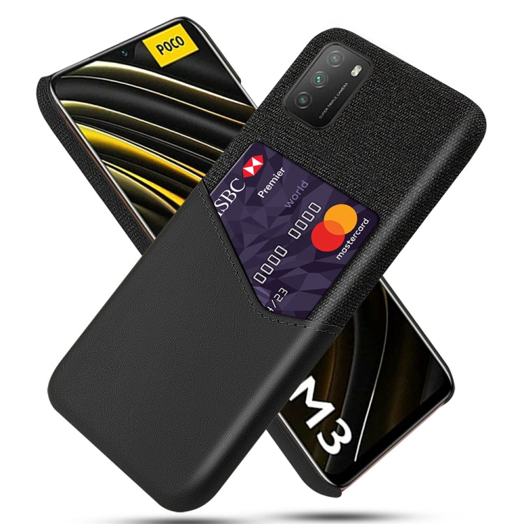 For Xiaomi Poco M3 Cloth Texture PC + PU Leather Back Cover Shockproof Case with Card Slot