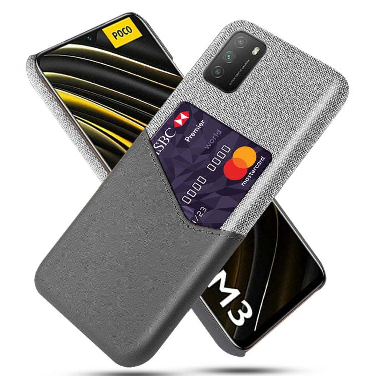 For Xiaomi Poco M3 Cloth Texture PC + PU Leather Back Cover Shockproof Case with Card Slot