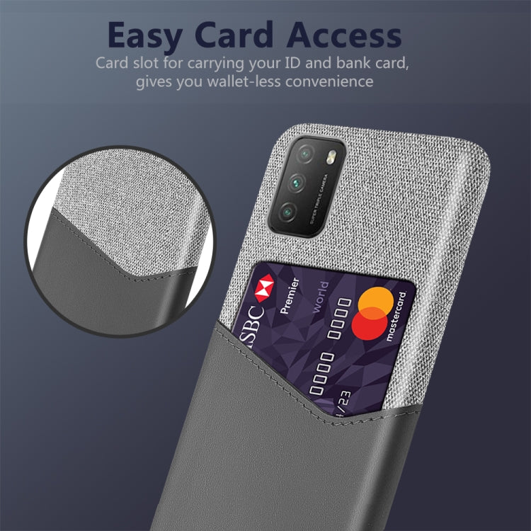 For Xiaomi Poco M3 Cloth Texture PC + PU Leather Back Cover Shockproof Case with Card Slot
