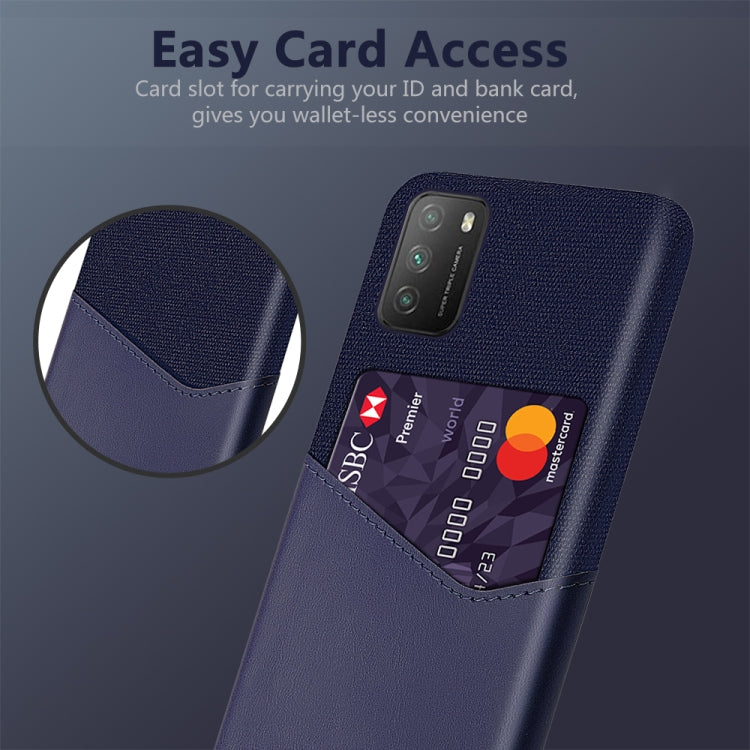 For Xiaomi Poco M3 Cloth Texture PC + PU Leather Back Cover Shockproof Case with Card Slot