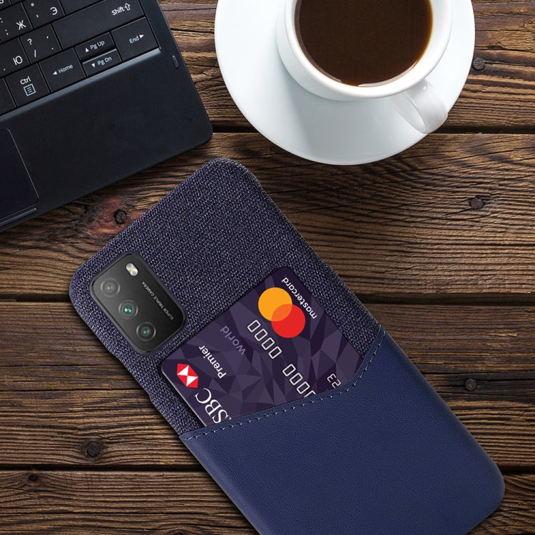 For Xiaomi Poco M3 Cloth Texture PC + PU Leather Back Cover Shockproof Case with Card Slot