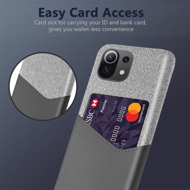 For Xiaomi Mi 11 Lite 5G Cloth Texture PC + PU Leather Back Cover Shockproof Case with Card Slot