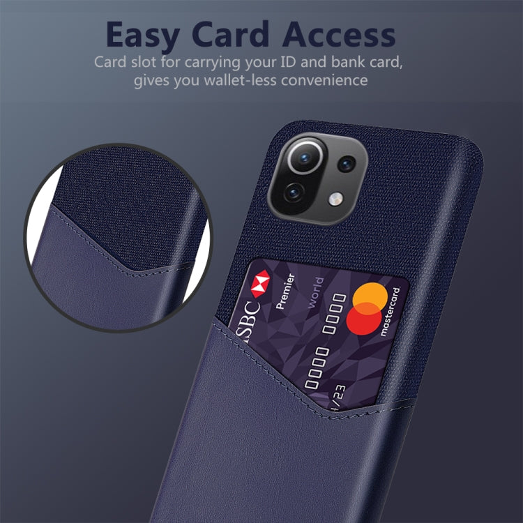 For Xiaomi Mi 11 Lite 5G Cloth Texture PC + PU Leather Back Cover Shockproof Case with Card Slot