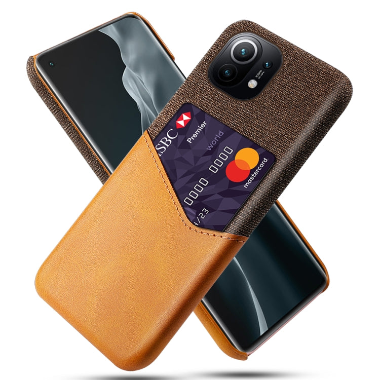 For Xiaomi Mi 11 Cloth Texture PC + PU Leather Back Cover Shockproof Case with Card Slot