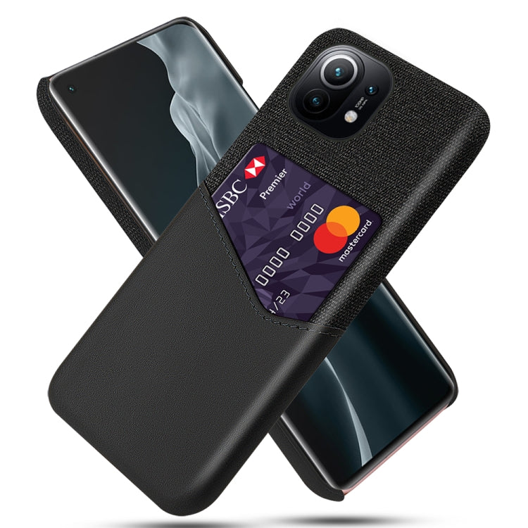 For Xiaomi Mi 11 Cloth Texture PC + PU Leather Back Cover Shockproof Case with Card Slot