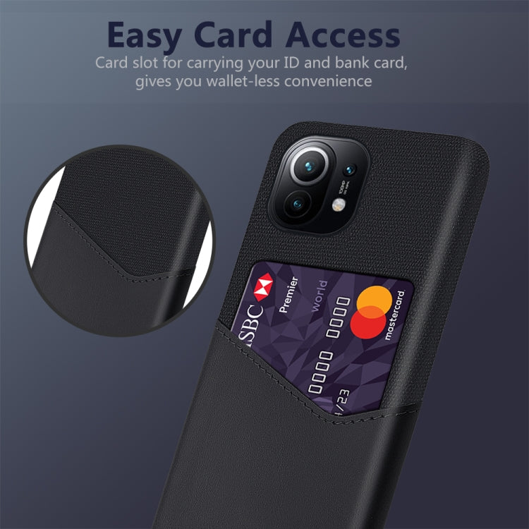 For Xiaomi Mi 11 Cloth Texture PC + PU Leather Back Cover Shockproof Case with Card Slot