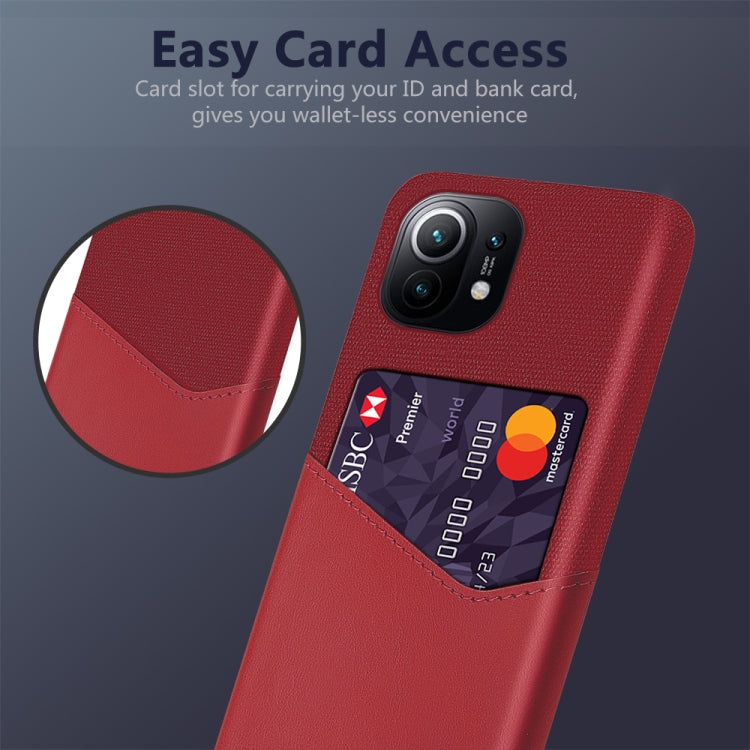 For Xiaomi Mi 11 Cloth Texture PC + PU Leather Back Cover Shockproof Case with Card Slot