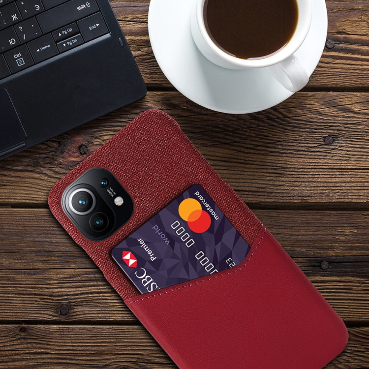 For Xiaomi Mi 11 Cloth Texture PC + PU Leather Back Cover Shockproof Case with Card Slot