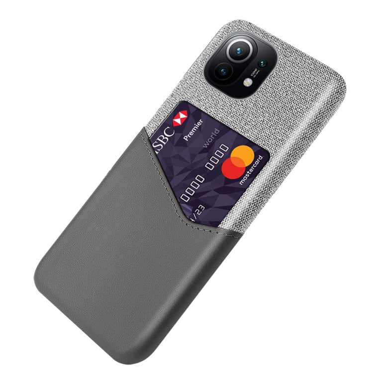 For Xiaomi Mi 11 Cloth Texture PC + PU Leather Back Cover Shockproof Case with Card Slot