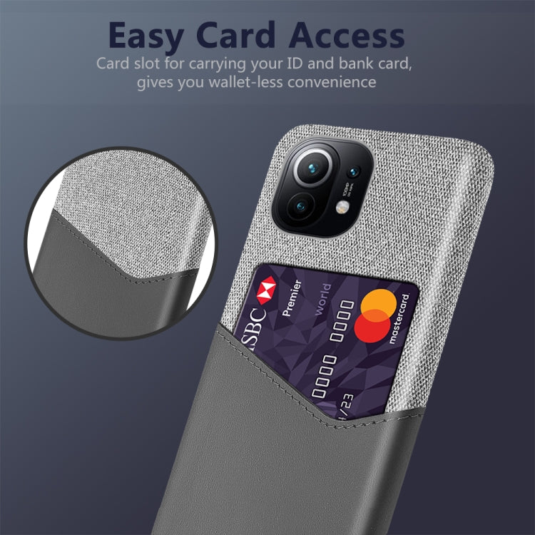 For Xiaomi Mi 11 Cloth Texture PC + PU Leather Back Cover Shockproof Case with Card Slot