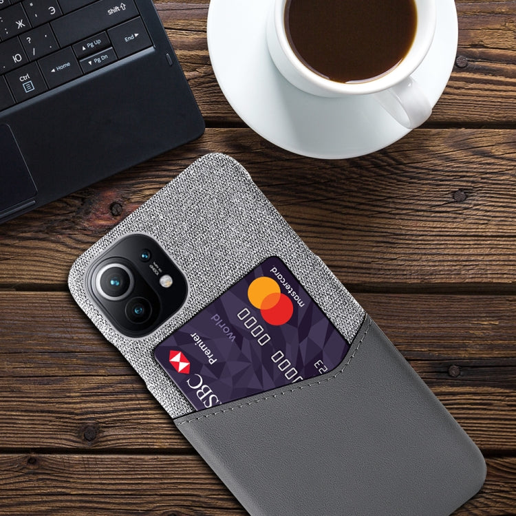 For Xiaomi Mi 11 Cloth Texture PC + PU Leather Back Cover Shockproof Case with Card Slot