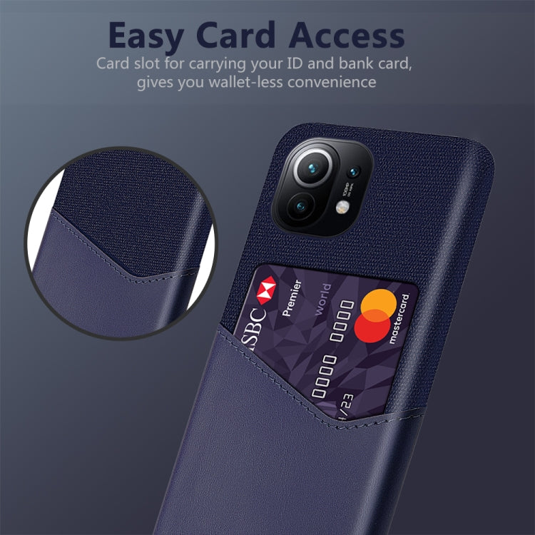 For Xiaomi Mi 11 Cloth Texture PC + PU Leather Back Cover Shockproof Case with Card Slot