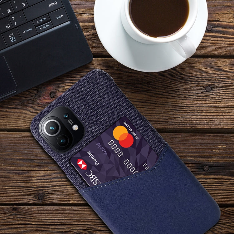 For Xiaomi Mi 11 Cloth Texture PC + PU Leather Back Cover Shockproof Case with Card Slot